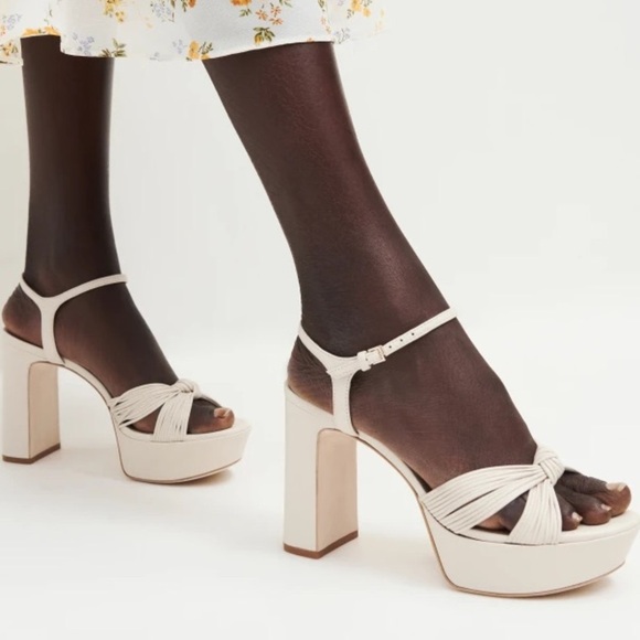 Reformation Petra Platform Sandal Heels Almond Size 8 - Picture 3 of 9